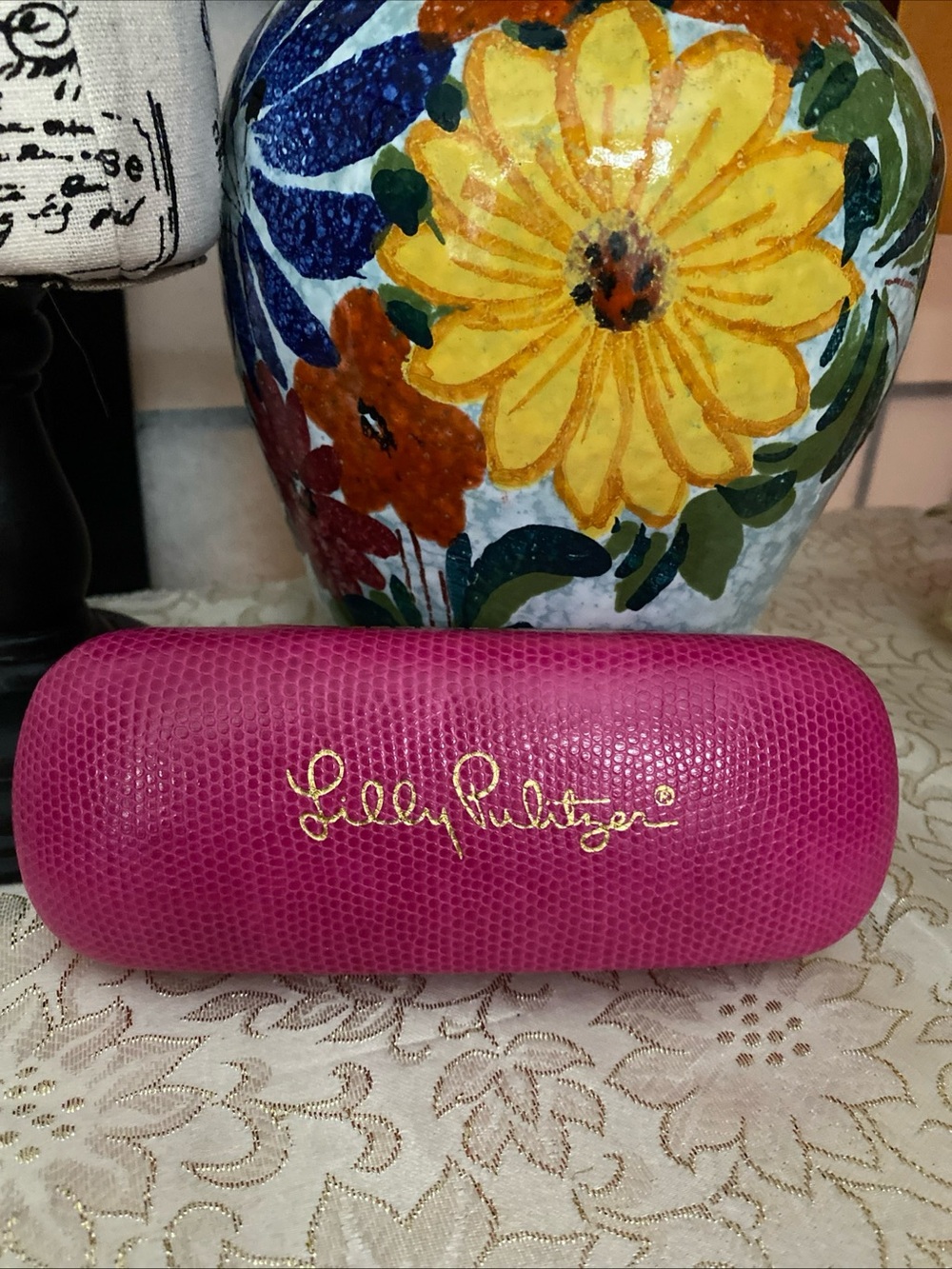 Lilly Pulitzer Pink Sunglasses/Glasses Case — Textured Faux snakeskin Hard Shell